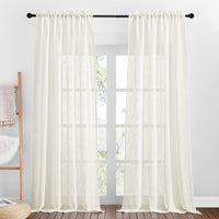 1 x RAW Customer Returns PONY DANCE linen look curtains living room curtains country house style set of 2 H 240 x W 132 cm linen curtain semi-transparent balcony door curtain with rod pull-through, light beige - RRP €28.19