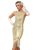 1 x RAW Customer Returns VILOREE Women s Dress Full Sequins 20s Style Round Neck Inspired by Great Gatsby Costume Dress Beige 2XL - RRP €49.07