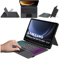 1 x RAW Customer Returns ROOFEI Galaxy Tab S9 FE S9 Plus 12.4 inch case with keyboard QWERTZ - Detachable keyboard with touchpad 7 colored lighting kickstand - Keyboard case for Samsung Galaxy Tab S9 FE Tab S9 2023 - RRP €69.96