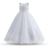 1 x RAW Customer Returns NNJXD Girls Lace Tulle Embroidered Princess Ball Gown Formal Party Long Tail Dresses 406 White Size 130 6-7 Years - RRP €41.98