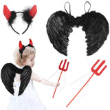 2 x RAW Customer Returns Sunshine smile 45 cm angel wings black with devil horn red, angel wings, feather wings, angel wings costume, angel wings for women and girls, party carnival costumes decoration, costume party fancy dress - RRP €13.6