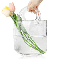 1 x RAW Customer Returns DBREAKS Glass Handbag Vase, Bag Glass Vases, Clear Handmade Vase, Creative Bubble Handbag Flower Vase, Decorative Vase Glass Handbag, Desktop Glass Basket Vase, Purse Vase Transparent  - RRP €30.24