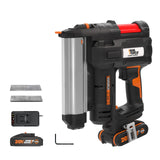 1 x RAW Customer Returns WORX NITRO 18V 20V MAX Nailer WX840.1, PowerShare, 2-in-1 nail gun and narrow crown stapler, LED light, 2X2Ah battery, 200 pcs. 38mm 18-gauge brad nails, 32mm 18-gauge nail staples - RRP €252.1