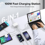 1 x RAW Customer Returns USB C Fast Charger 100W 6 Ports Multiple Charger with USB C and USB A Power Adapter Charging Station for iPhone 15 14 13 12 11 Pro Max XS XR Samsung Galaxy S24 S23 S22 S21 Cell Phones iPad - White - RRP €25.99