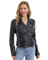 1 x RAW Customer Returns DIASHINY Black Faux Leather Short Jacket for Women PU Slim Zip Up Moto Biker Coat Short Motorcycle Jacket 013 Small - RRP €49.99