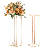 1 x RAW Customer Returns Sziqiqi 100cm Tall Large Flower Vases with Plate for Wedding Centerpieces - Pack of 2 Gold Vase Metal Vases Flower Centerpieces Geometric Rectangular Base for Event Baptism Wedding Anniversary Reception - RRP €64.87