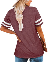 1 x RAW Customer Returns MOLERANI T-Shirts for Women Short Sleeve V-Neck Striped Summer Tops Casual Loose T-Shirt Wine Red XXL - RRP €23.17