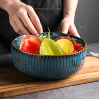 1 x RAW Customer Returns CSYY Ceramic Salad Bowl, 1800ML Large Porcelain Salad Bowl or Soup Bowl 21cm, Blue - RRP €29.99