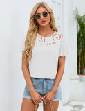 1 x RAW Customer Returns Amoretu Women Summer Tunic Round Neck Elegant Lace Short Sleeve Tunic White M - RRP €25.99