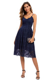 1 x RAW Customer Returns Atnlewhi Women s Vintage Sleeveless V-Neck A-Line Dress Floral Knee Length Lace Dress Bridesmaid Elegant Cocktail Dresses - Dark Blue - L - RRP €44.99