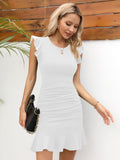 1 x RAW Customer Returns Missufe Ruffle Dress Summer Dress Bodycon Mini Casual Dress Women s Short Tight Dresses White, X-Large  - RRP €39.99