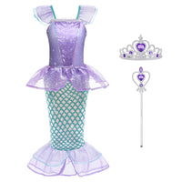 1 x RAW Customer Returns ACWOO Mermaid costume for girls and children, 3-piece set of Ariel costumes, mermaid princess dress for children with crown, magic wand for Christmas fancy dress, carnival, Halloween party - RRP €17.14