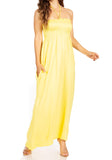 1 x Brand New Sakkas 5026 Comfortable Jersey Feel Solid Color Smocked Bodice String Halter Maxi Long Dress - Yellow X-Large - RRP €41.99