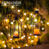 2 x Brand New Romadedi Lantern Large Modern Decoration - Set of 2 Candle Lanterns Black Metal, Lantern Lantern Vintage for Outdoor Garden Balcony Indoor Christmas Wedding Table Decoration - RRP €84.0