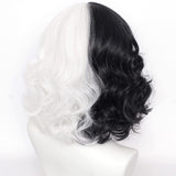 1 x RAW Customer Returns PORSMEER Half Black Half White Wig Women s Short Curly Wavy Hair with Bangs Cosplay Wig Bob Wig for Halloween Carnival and Party Fancy Dress - RRP €16.8