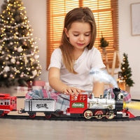 1 x RAW Customer Returns deAO Children s Toy Train Set with Spotlight, Smoke Effect, 4 Cars and Tracks for ChristmasClassic Train Set with Christmas Theme - Great Accessory for Children and Christmas Decoration - RRP €35.28