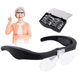 1 x RAW Customer Returns DXIA magnifying glasses, magnifying glasses head magnifier with 2 LED lights, headband magnifier with 4 interchangeable lenses, 1.5X 2.5X 3.5X 5.0X, 4 lenses, for reading, repair, watchmaking, sewing, crafts, black - RRP €18.5