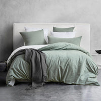 1 x RAW Customer Returns SOULFUL bed linen 220x240 cotton 3 pieces, bed linen sets LightGreen with zipper, similar texture to stone washed linen, contains 1 duvet cover 220x240 and 2 pillowcases 80x80 - RRP €60.49