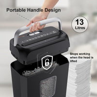 1 x RAW Customer Returns Bonsaii Paper Shredder, 6 Sheet Cross Cut Paper Shredder for Home and Small Office, P-4 Shredder for Paper and Credit Cards, Portable Handle Design with 13L Wastebasket C237-B  - RRP €32.99