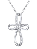 1 x Brand New ChicSilver Infinity Pendant Zircon 925 Sterling Silver Bow Cross Necklace White Gold Women s Minimalist Jewelry Couple Birthday Valentine s Day - RRP €44.92