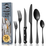 1 x RAW Customer Returns BEWOS 36-piece black cutlery set with steak knife service for 6, premium stainless steel cutlery sets for home and kitchen, high-quality knife-spoon-fork cutlery set, highly polished, dishwasher safe - RRP €41.34