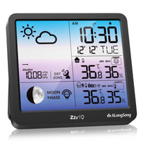 1 x RAW Customer Returns ALongSong Digital Color Display Weather Stations Indoor and Outdoor Temperature Radio with Weather Forecast, Temperature Warning and DCF Radio Clock Automatic Light Detection - RRP €26.4