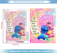 1 x Brand New Abilyn 5D Diamond Painting Kits Full Drill, Stitch Lovers and Moon Diamond Art for Adults Kids - RRP €20.4