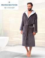 1 x RAW Customer Returns Morgenstern bathrobe for men made of cotton with hood in anthracite light grey men s bathrobe ankle length sauna coat velour size M - RRP €60.46