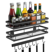 1 x RAW Customer Returns FISHOAKY Spice Rack Wall No Drilling Set of 2 and 1 Kitchen Hanging Rack with 8 Removable Hooks, Kitchen Shelf Hanging Organizer Spice Rack Stainless Steel Shower Shelf for Kitchen Bathroom Balcony Black - RRP €28.51