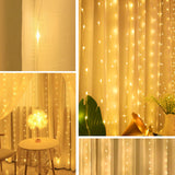 1 x RAW Customer Returns LED light curtain fairy lights, SUNNEST 3 3m 300 LED USB curtain lights string light 8 modes with remote control timer IP68 for decoration indoor lighting warm white  - RRP €9.99