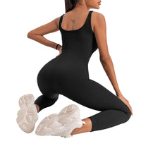 1 x RAW Customer Returns Jetjoy Women s Sports Jumpsuit Long Yoga Sleeveless Bodycon One-Piece Full Body Suit Stretch Elegant Jumpsuit Tight Square Neckline Ribbed Workout Overall Trouser Suit Square Neck Black L - RRP €29.53