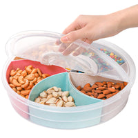 1 x RAW Customer Returns Cedilis 2 Pack Snack Serving Tray with Lid, 12 Inch Fruit Serving Container, 5 Colorful Compartments Divided Plastic Food Storage Organizer for Snacks Candy Nuts Picnic - RRP €25.99