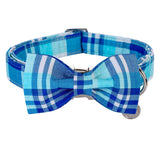 1 x Brand New DOGWONG Dog Collar with Removable Bow Tie, Blue Plaid Pet Collar Dog Bow Tie Gift for Girl or Boy Dogs, Comfortable Adjustable Dog Collar for Small Medium Dogs - RRP €14.99