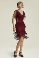 1 x RAW Customer Returns BABEYOND Women s 1920s Dress V Neck Sleeveless Sexy Transparent Waist Flapper Fringe Dress 20s Sequin Dresses Great Gatsby Cocktail Party Ladies Carnival Costume Dress Wine Red L  - RRP €53.53