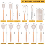 1 x RAW Customer Returns 12 Piece Kitchen Utensil Set, Silicone Kitchen Utensils Set, Non-Stick Heat Resistant Wooden Handle Cooking Cutlery with Utensil Holder, Silicone Spatula Cookware Set, Dishwasher Safe Khaki  - RRP €21.99