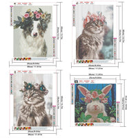 1 x Brand New DCIDBEI 30x40 30x30CM set of 4 diamond painting cats, diamond painting pictures animals with flower crown, diamond embroidery rabbit children, crystal craft decoration for home house office - RRP €20.4