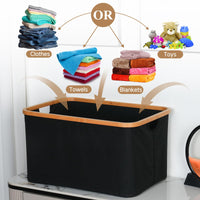 1 x RAW Customer Returns efluky Foldable Laundry Basket 60L, Bamboo Fabric Foldable Storage Basket, Foldable Storage Laundry Basket, Laundry Baskets for Bedroom Bathroom Black  - RRP €31.25