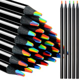 1 x RAW Customer Returns 24 Rainbow Colored Pencils for Kids, 7 in 1 Loose Black Wooden Rainbow Pencils, Multicolored Pencils, Assorted Colors Art Supplies for Adults Coloring Sketching, School Classroom - RRP €18.0