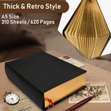 2 x RAW Customer Returns PU leather notebook A5 back 310 sheets 620 pages white with gold edge vintage diary painting handbook notebook - RRP €37.84