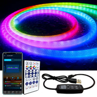 1 x RAW Customer Returns LOAMLIN WS2811 360 Degree Neon LED Strip 1M, Round Mesh Neon LED Strip with App Control, Music Sync, Nylon Flexible Dream Colorful Rope Light, Bedroom Indoor Outdoor Decoration, DC5V - RRP €27.23