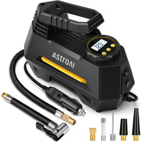 1 x RAW Customer Returns AstroAI Portable Car Air Compressor 12 Volt DC, Mini Electric Pump for Bicycle and Motorcycle, Digital Portable Compressor with Pressure Gauge and LED Light, 3M Cable, Adapters and Fuse - RRP €28.02