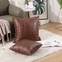 1 x Brand New Yaertun 2 Set Faux Leather Cushion Cover 65 x 65 cm Striped Sofa Cushion Decorative Cushion Cover Leather Look Leather Cover Couch Cushion for Sofa Bedroom Cushion Covers Pillow Dark Brown - RRP €50.29