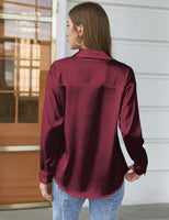 1 x RAW Customer Returns Zeagoo Women s Satin Blouse V Neck Casual Silk Blouse Long Sleeve Shirts Tunic Shirt, Burgundy, M - RRP €27.0