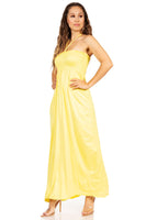 1 x Brand New Sakkas 5026 Comfortable Jersey Feel Solid Color Smocked Bodice String Halter Maxi Long Dress - Yellow X-Large - RRP €41.99