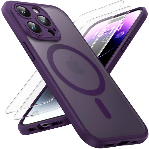 1 x RAW Customer Returns TOCOL 3 in 1 for iPhone 14 Pro Case Magnetic, with 2 Pieces Protective Glass Full Camera Protection Military Grade Protection Shockproof Phone Case for iPhone 14 Pro 6.1 , Purple - RRP €23.99