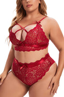 1 x RAW Customer Returns Aranmei Women s Plus Size Underwear Set Sexy Lingerie Deep V Lace Bra and Panty High Waist Bralette Set Cross Strap, New Wine Red, L - RRP €19.98