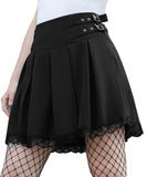 1 x RAW Customer Returns Women s Pleated Skirt Steampunk Mini Skirt A Line High Waist Gothic Skirt L Black and Lace Trim - RRP €39.99