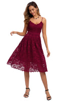 1 x RAW Customer Returns Atnlewhi Women s Vintage Sleeveless V-Neck A-Line Dress Floral Knee Length Lace Dress Bridesmaid Elegant Cocktail Dresses - Red Wine - L - RRP €44.99