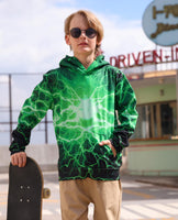 1 x RAW Customer Returns Belovecol Teens Hoodie 3D Hoodie Boys Girls Lightweight Hoodie Funny Print Pullover with Drawstring Pockets Green Lightning 11 12 13 Years - RRP €25.7