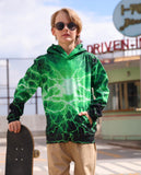 1 x RAW Customer Returns Belovecol Teens Hoodie 3D Hoodie Boys Girls Lightweight Hoodie Funny Print Pullover with Drawstring Pockets Green Lightning 11 12 13 Years - RRP €25.7